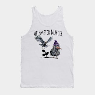 Attempted Murder funny crow visual pun design Tank Top